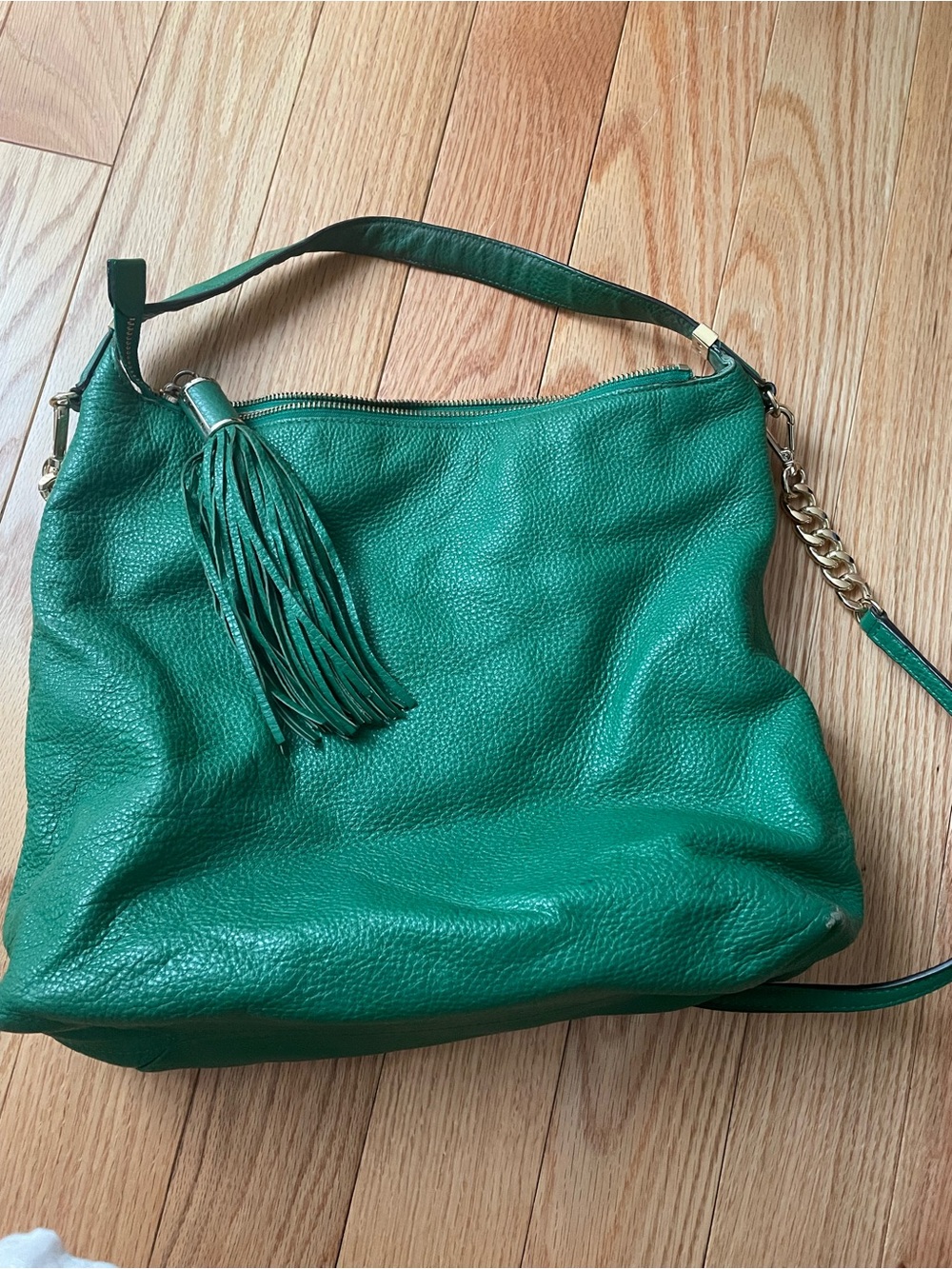 Michael Kors Emerald Green Pebbled Leather Shoulder Hobo with Tassel - Picture 4 of 4